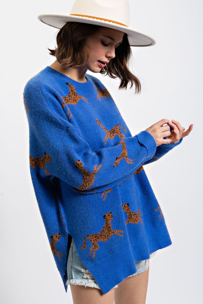 Blue Cheetah Sweater