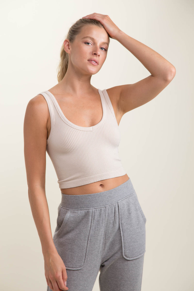 Ribbed Seamless Cropped Tank Stone